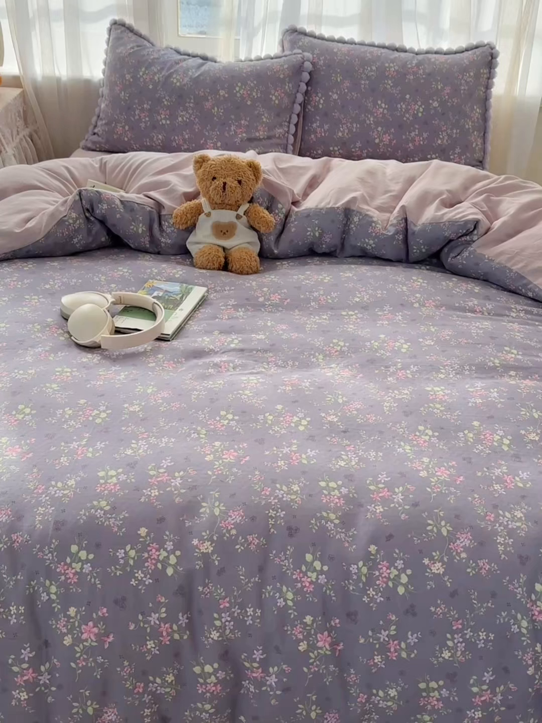 91家纺网 家纺一手货源 找家纺 Sweet dreams甜梦 2026春夏新款全棉纯棉双层纱毛球款四件套 花梦时