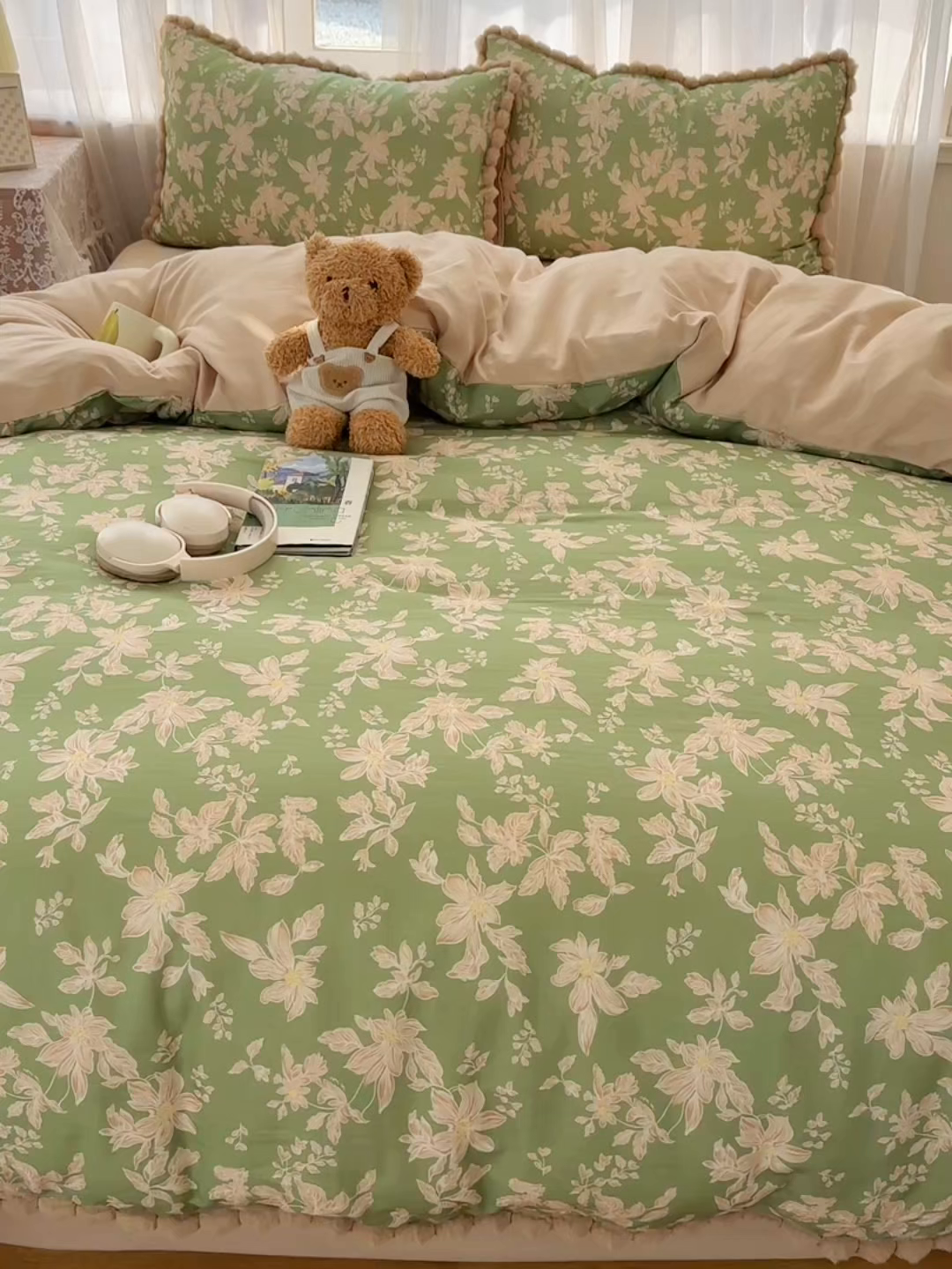 91家纺网 家纺一手货源 找家纺 Sweet dreams甜梦 2026春夏新款全棉纯棉双层纱毛球款四件套 温婉花语