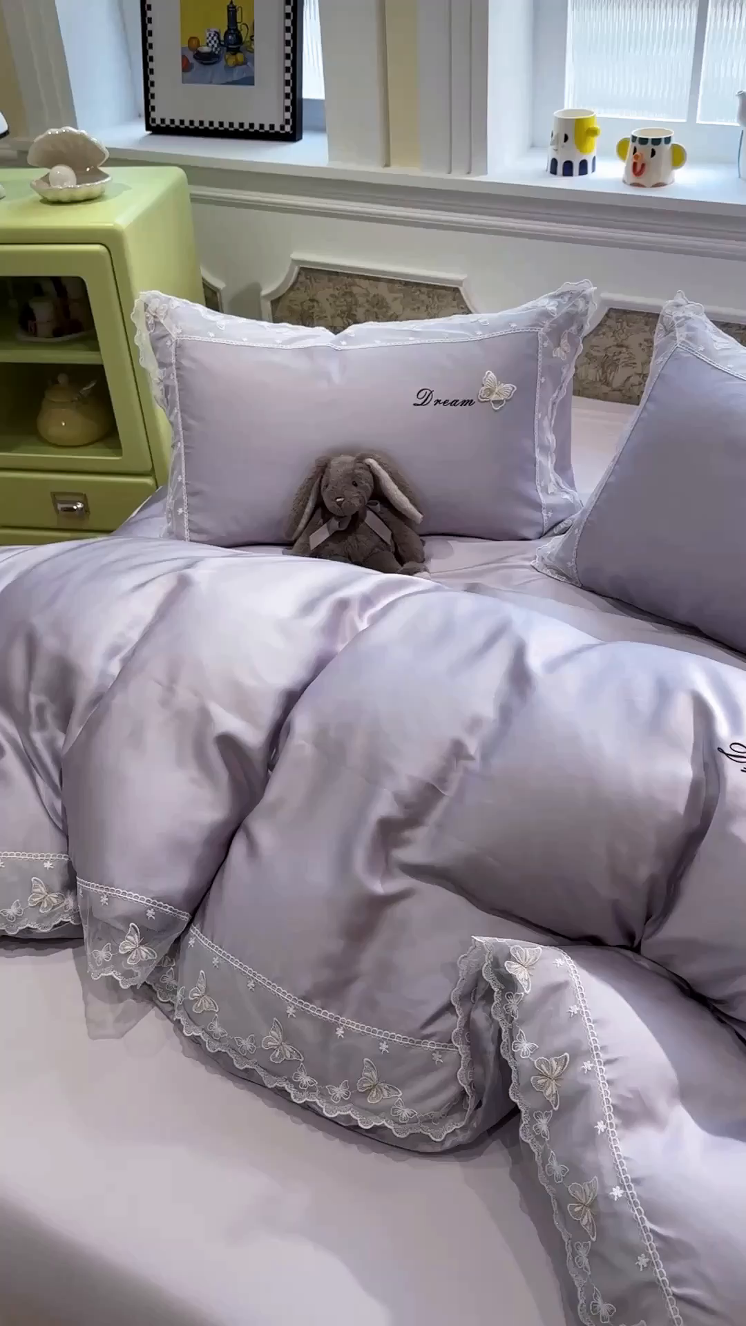 91家纺网 家纺一手货源 找家纺 繁花家居 2026春夏新款冰丝蝴蝶系列凉感蕾丝花边公主风四件套-浅夏 浅夏-紫