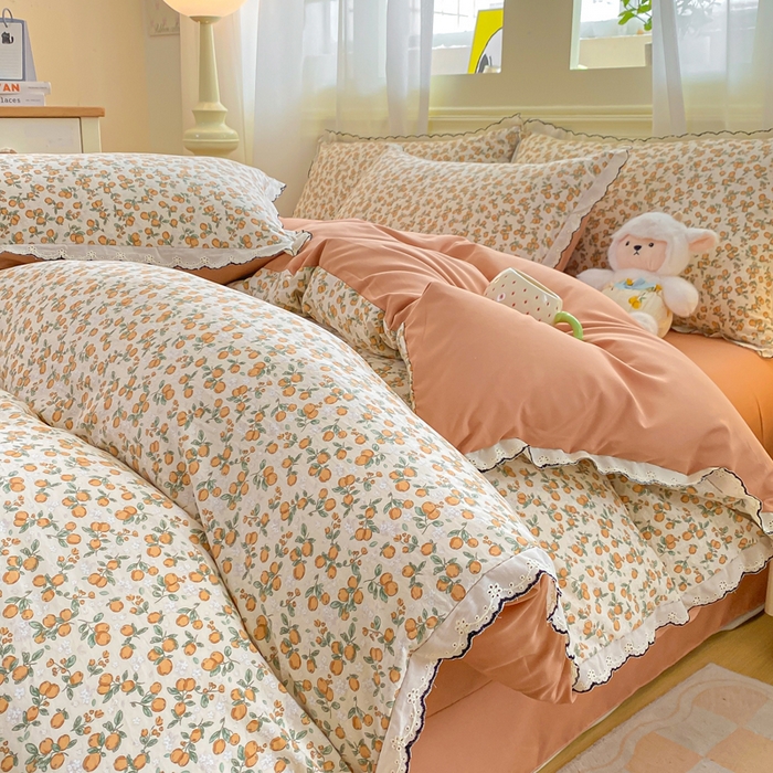 91家纺网 家纺一手货源 找家纺 豫见家纺 2026新款A类仿棉云感纱花边四件套 芊芊花海