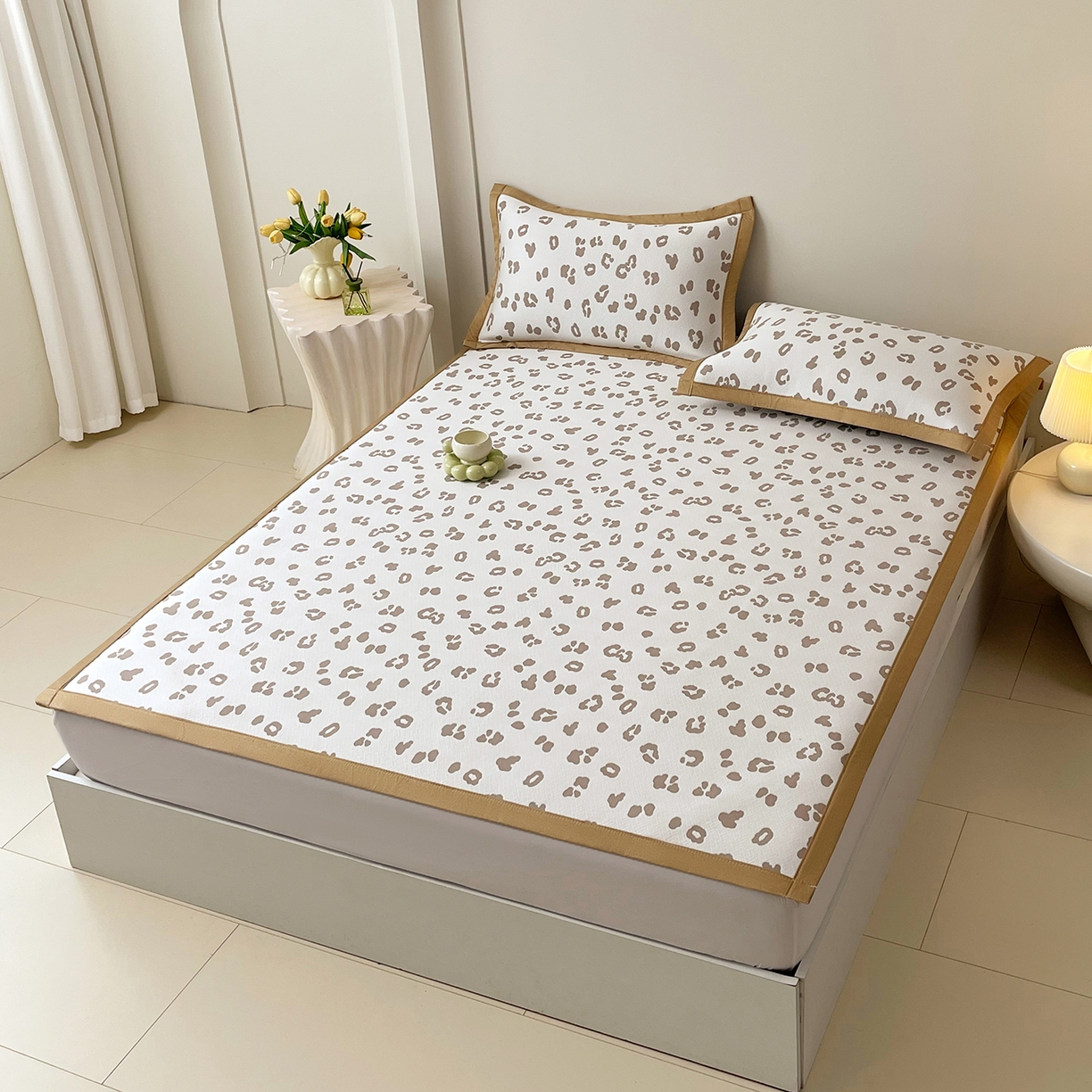 91家纺网 家纺一手货源 找家纺 莱米家纺 2026新款复合冰豆豆凉席席子凉席-豹纹 豹纹—白咖