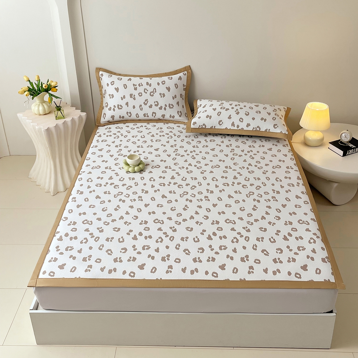 91家纺网 家纺一手货源 找家纺 莱米家纺 2026新款复合冰豆豆凉席席子凉席-豹纹 豹纹—白咖