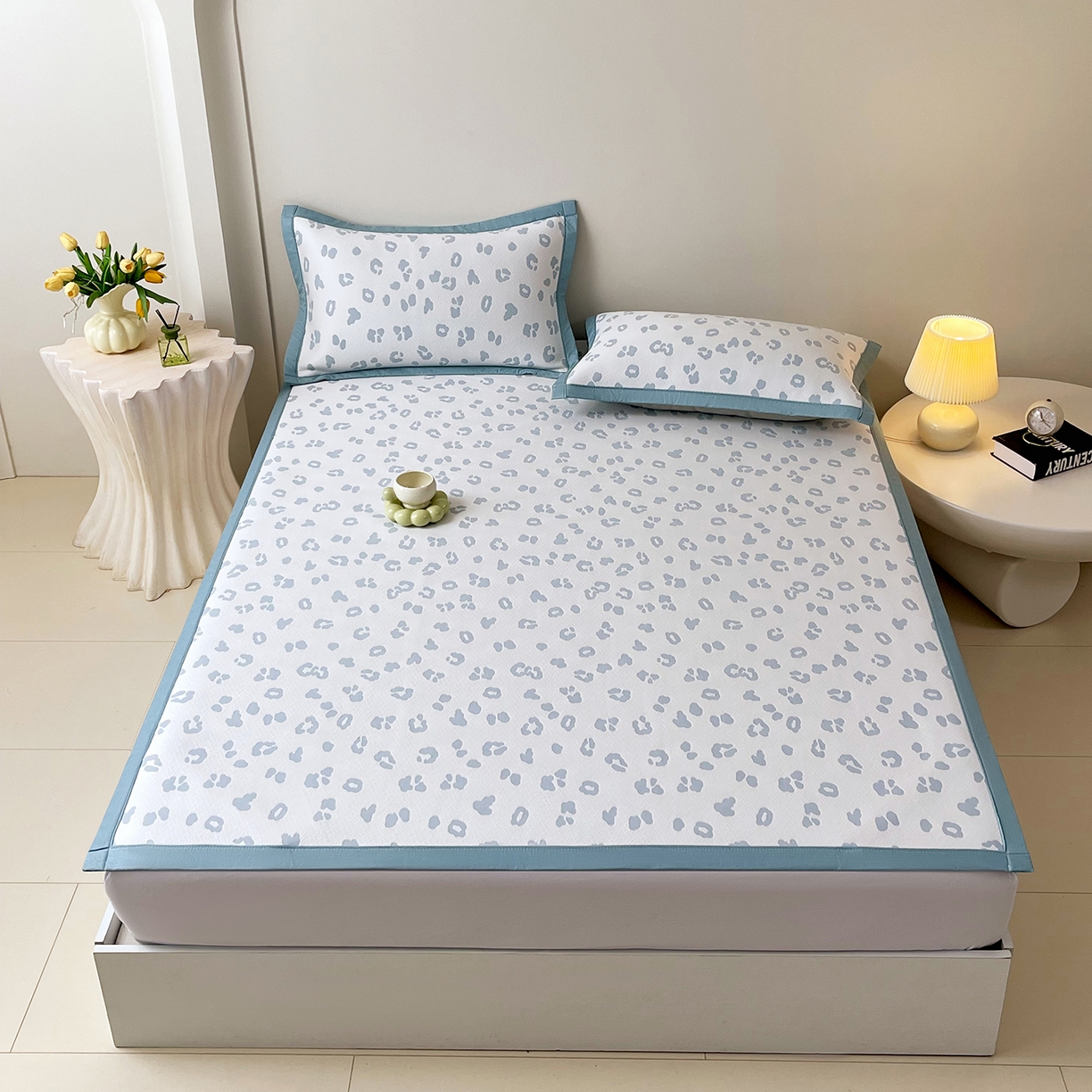 91家纺网 家纺一手货源 找家纺 莱米家纺 2026新款复合冰豆豆凉席席子凉席-豹纹 豹纹—蓝白