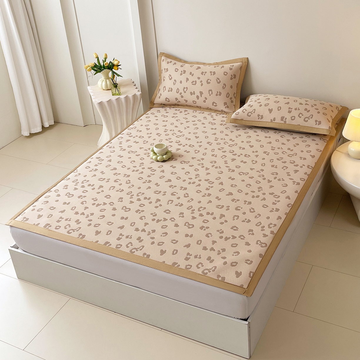 91家纺网 家纺一手货源 找家纺 莱米家纺 2026新款复合冰豆豆凉席席子凉席-豹纹 豹纹—深咖