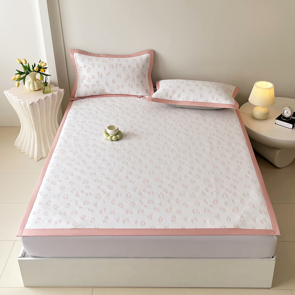 91家纺网 家纺一手货源 找家纺 莱米家纺 2026新款复合冰豆豆凉席席子凉席-豹纹 豹纹—浅粉