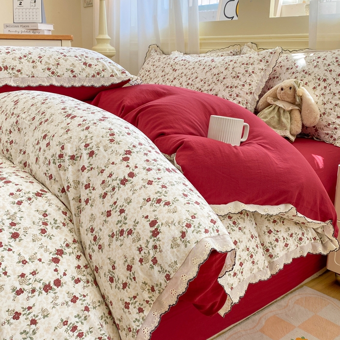 91家纺网 家纺一手货源 找家纺 （总）豫见家纺 2026新款A类仿棉云感纱花边四件套