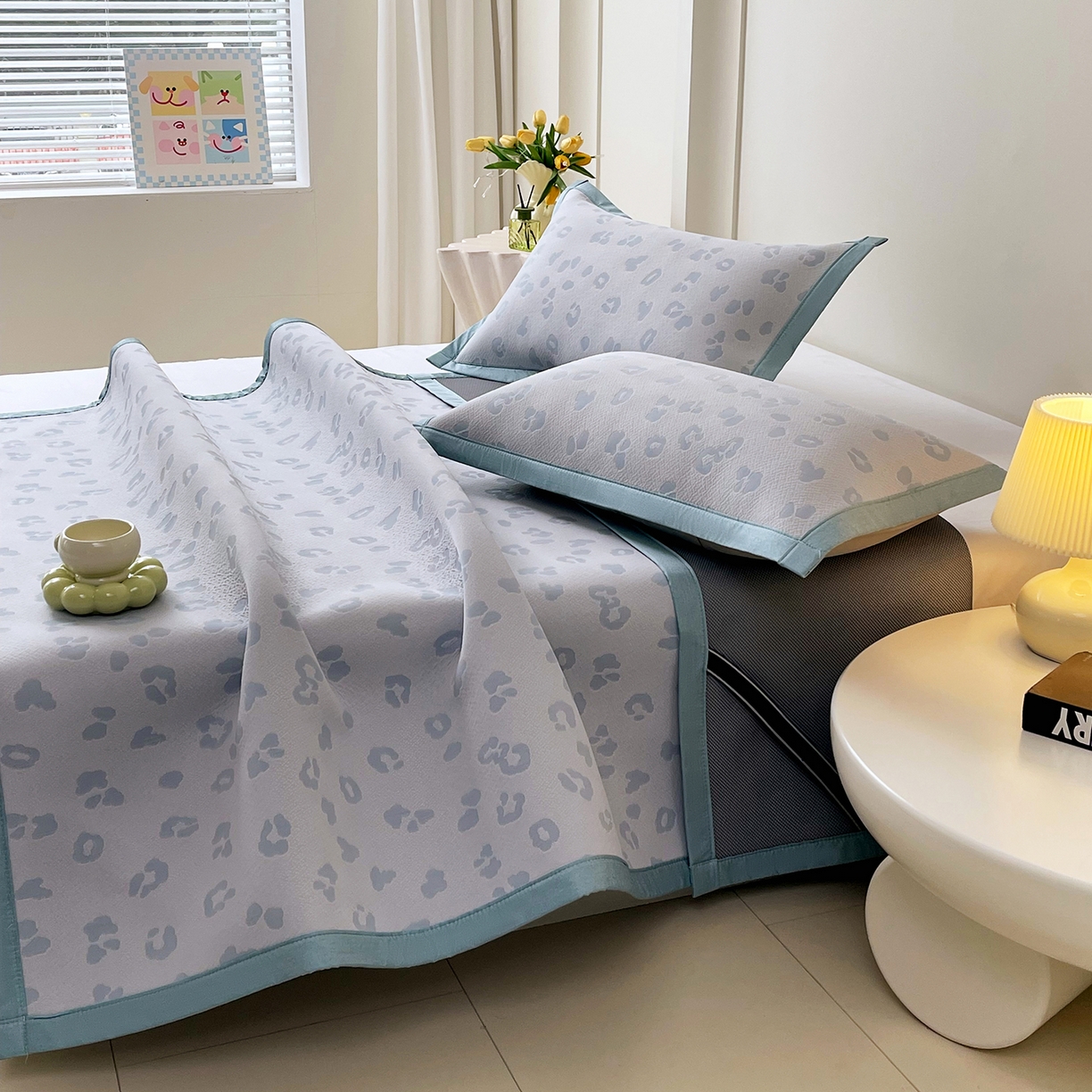 91家纺网 家纺一手货源 找家纺 莱米家纺 2026新款复合冰豆豆凉席席子凉席-豹纹 豹纹—深兰