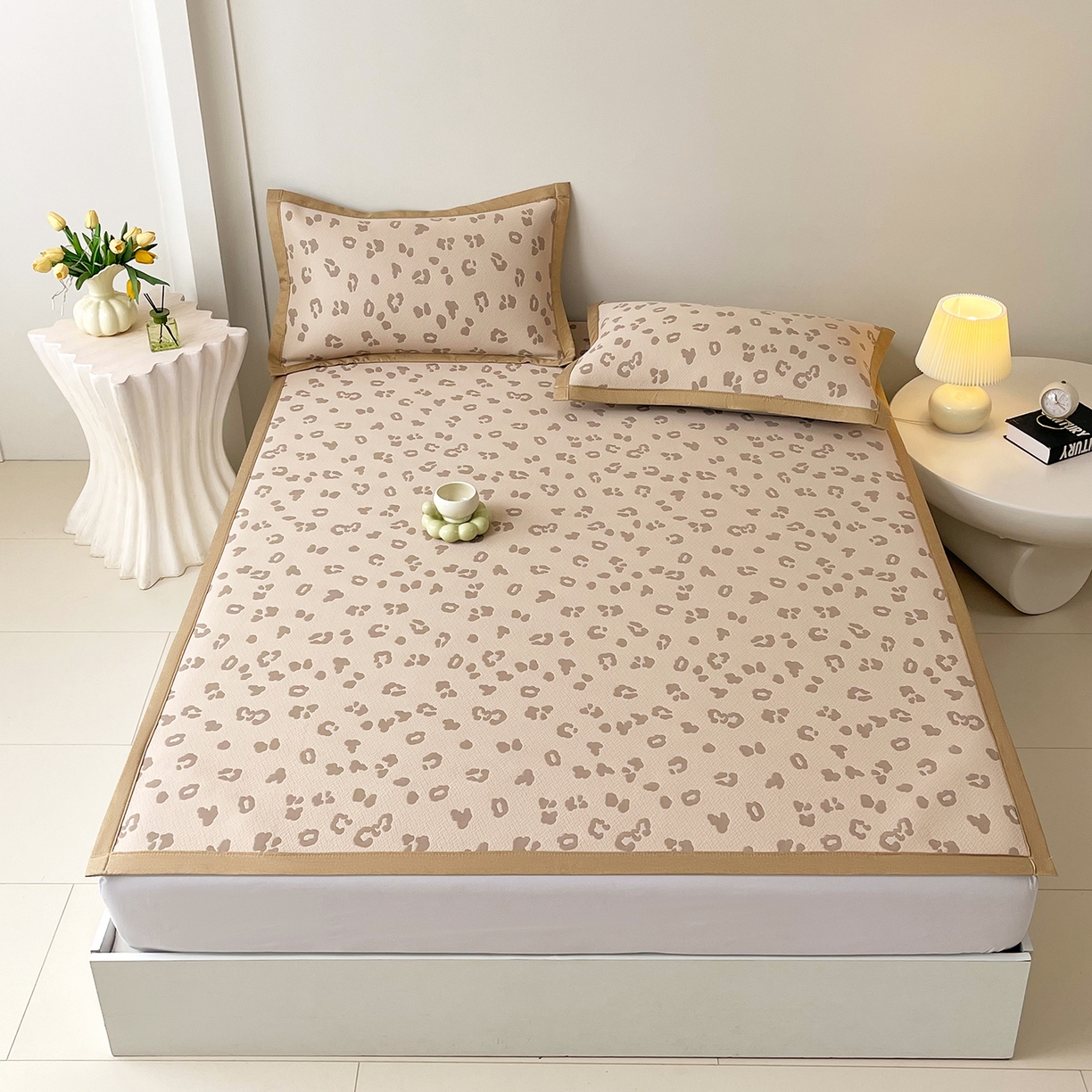 91家纺网 家纺一手货源 找家纺 莱米家纺 2026新款复合冰豆豆凉席席子凉席-豹纹 豹纹—深咖