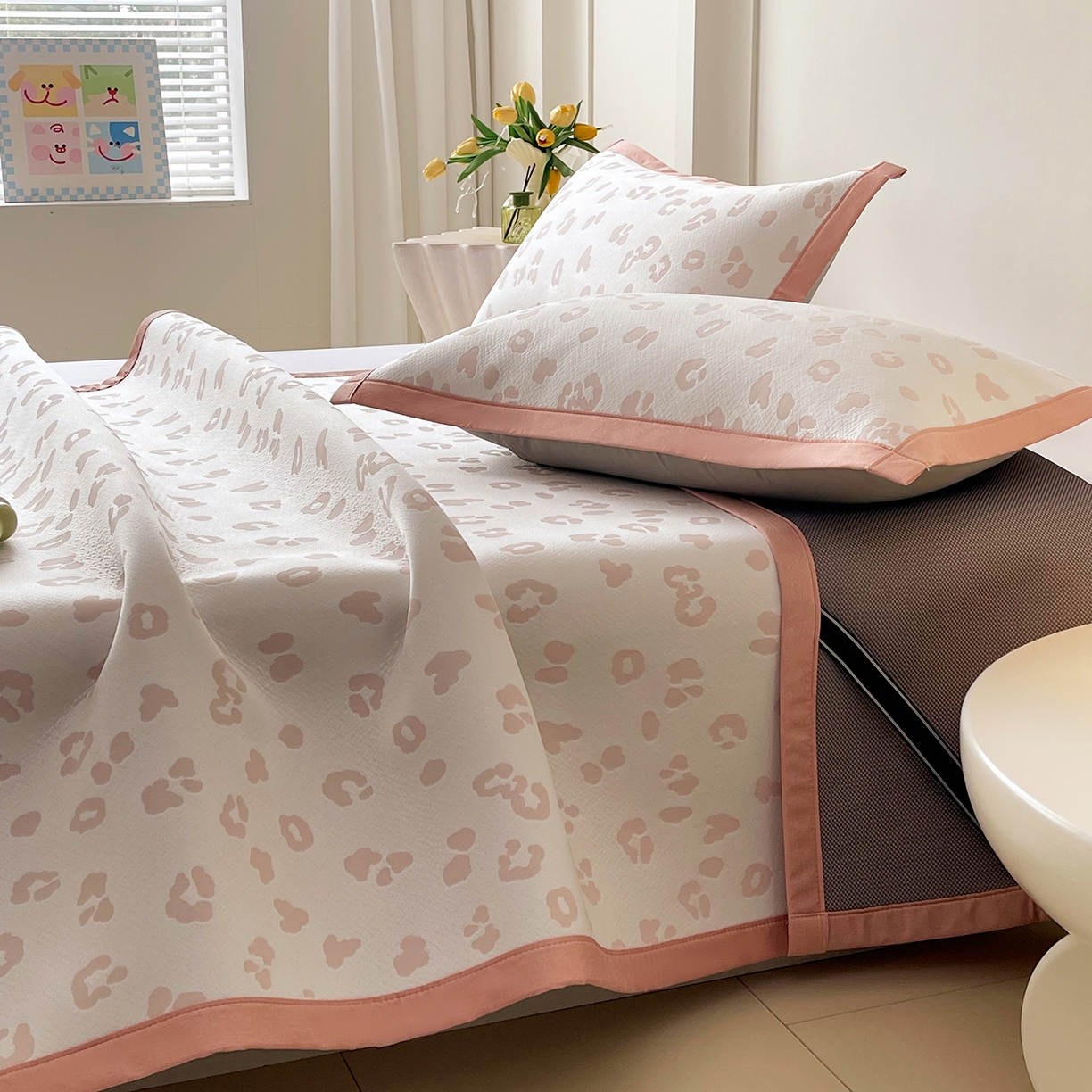 91家纺网 家纺一手货源 找家纺 莱米家纺 2026新款复合冰豆豆凉席席子凉席-豹纹 豹纹—浅粉