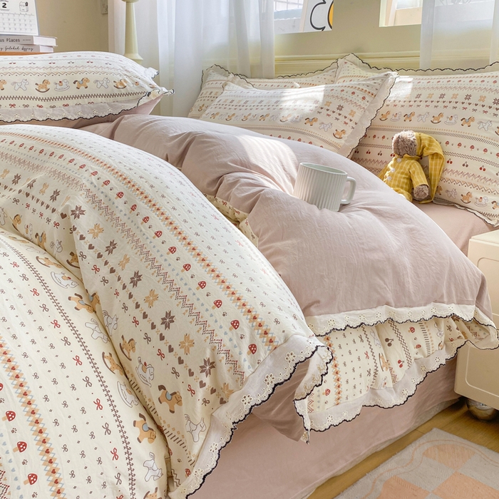 91家纺网 家纺一手货源 找家纺 （总）豫见家纺 2026新款A类仿棉云感纱花边四件套