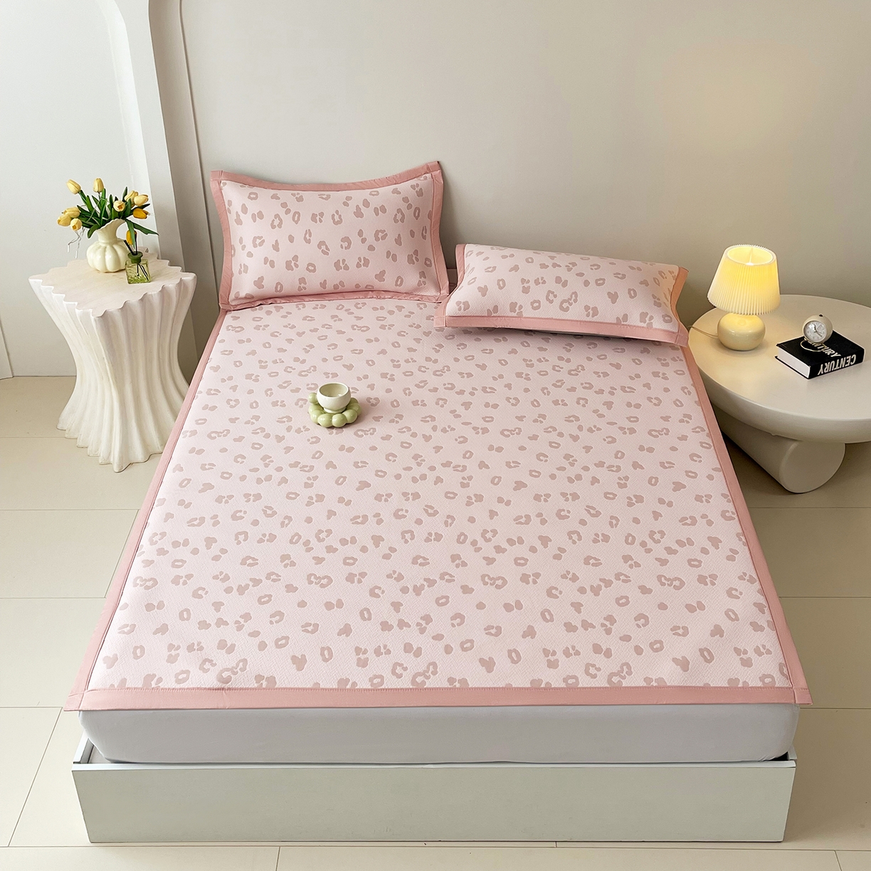 91家纺网 家纺一手货源 找家纺 莱米家纺 2026新款复合冰豆豆凉席席子凉席-豹纹 豹纹—蜜桃粉