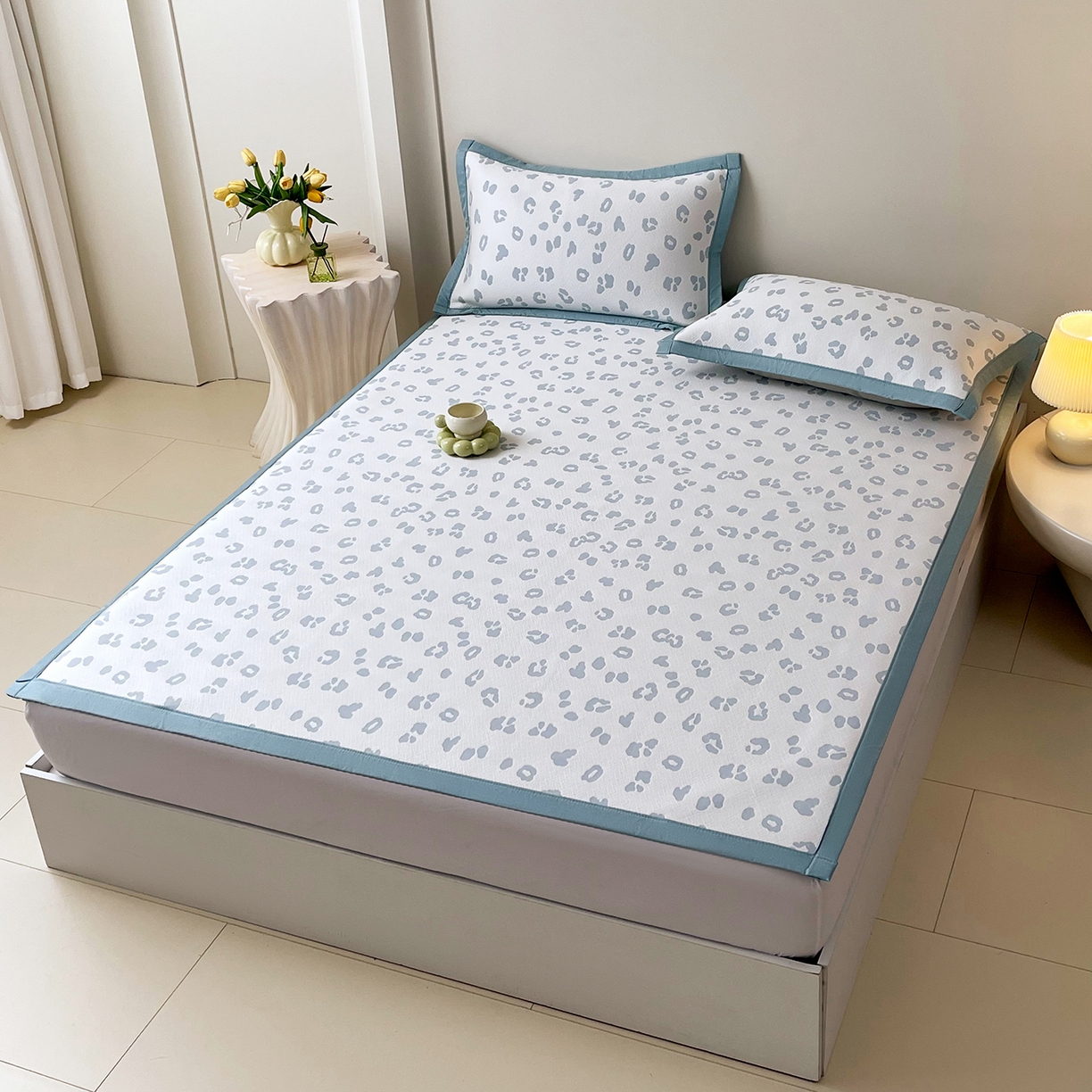 91家纺网 家纺一手货源 找家纺 莱米家纺 2026新款复合冰豆豆凉席席子凉席-豹纹 豹纹—蓝白