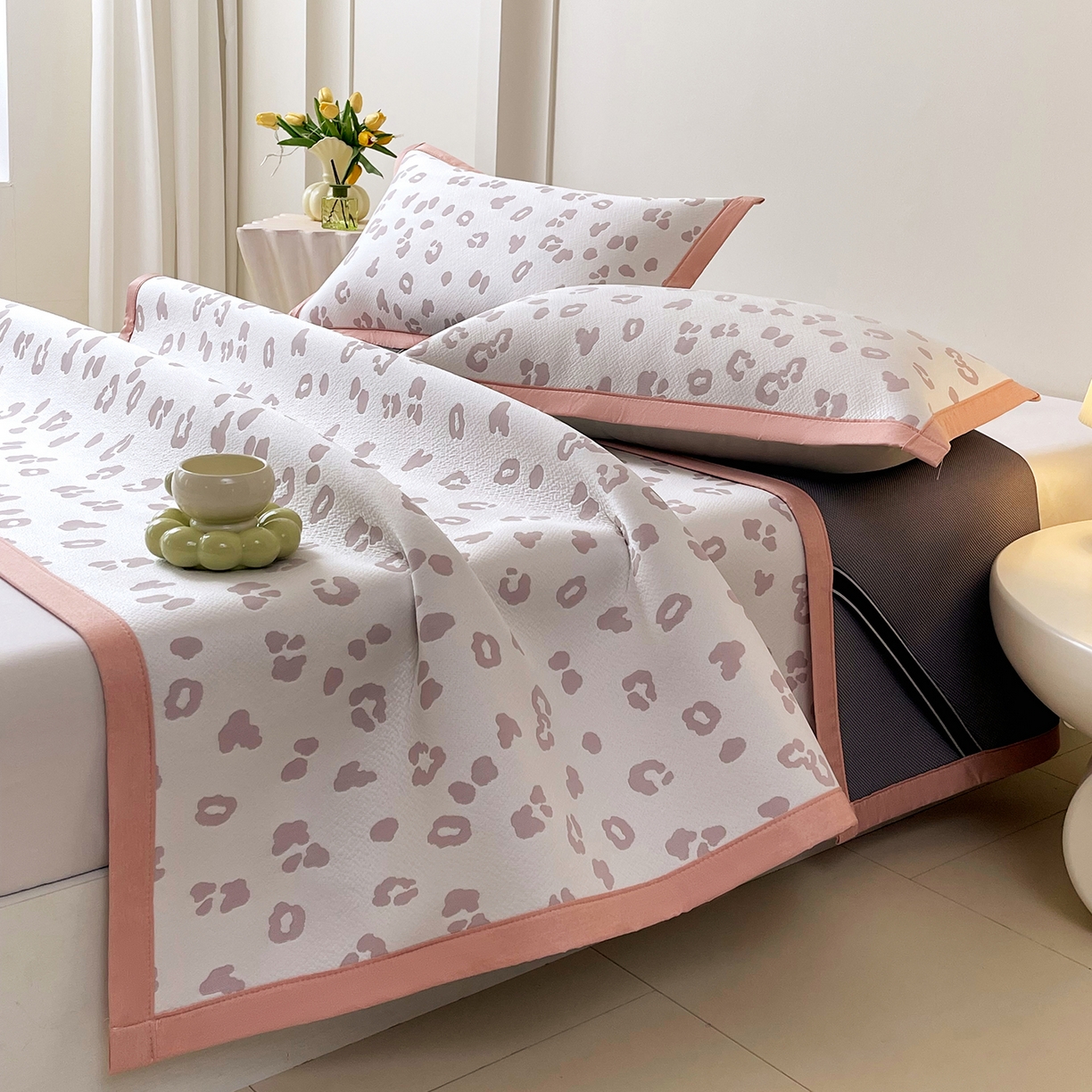 91家纺网 家纺一手货源 找家纺 莱米家纺 2026新款复合冰豆豆凉席席子凉席-豹纹 豹纹—深紫