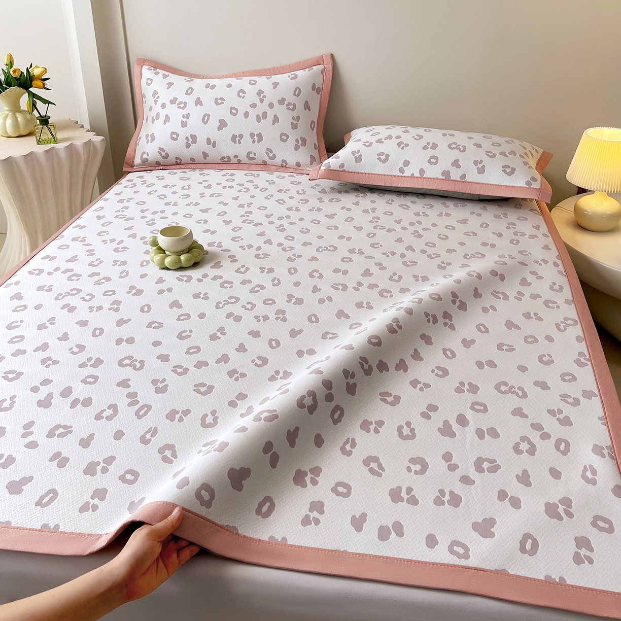 91家纺网 家纺一手货源 找家纺 莱米家纺 2026新款复合冰豆豆凉席席子凉席-豹纹 豹纹—深紫