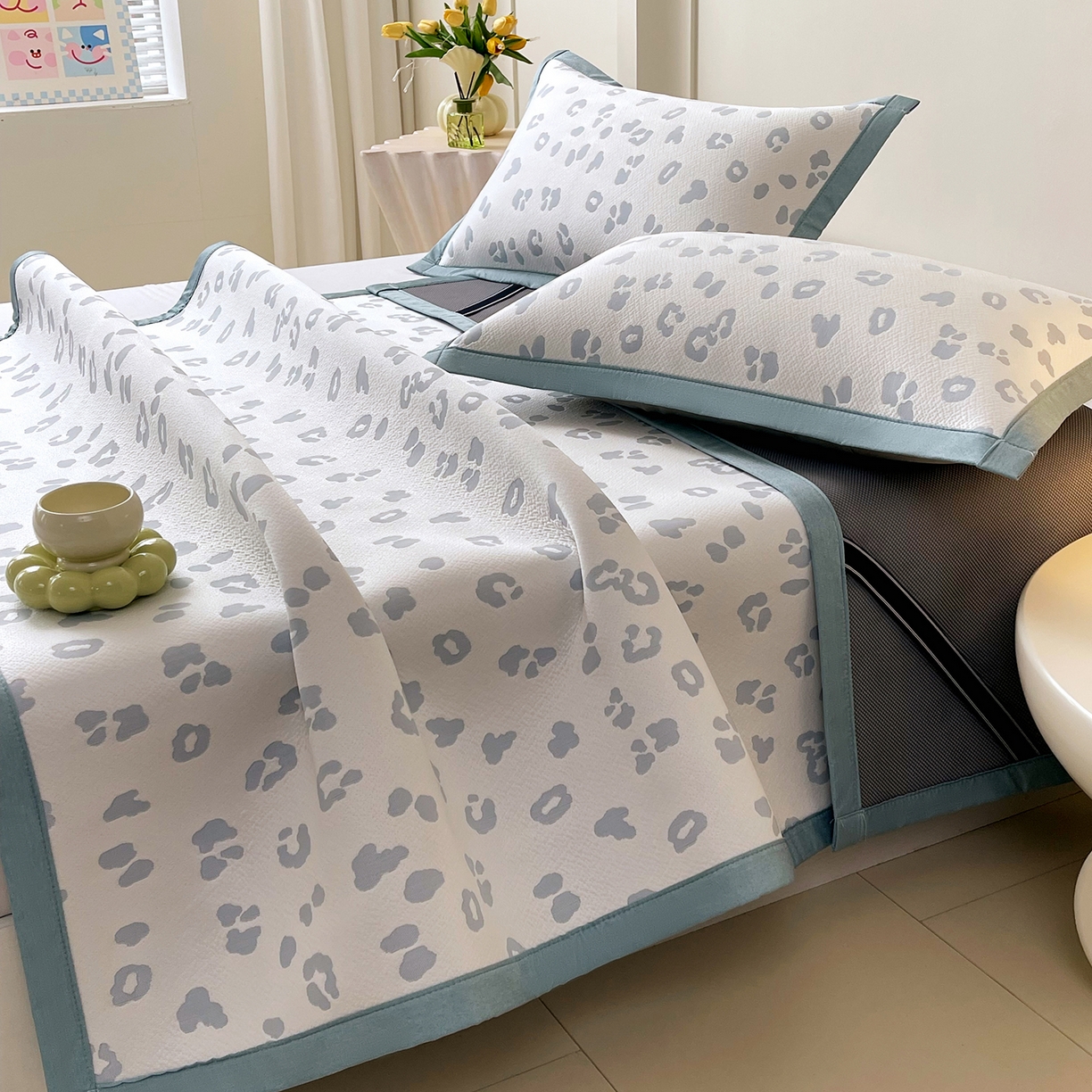 91家纺网 家纺一手货源 找家纺 莱米家纺 2026新款复合冰豆豆凉席席子凉席-豹纹 豹纹—蓝白