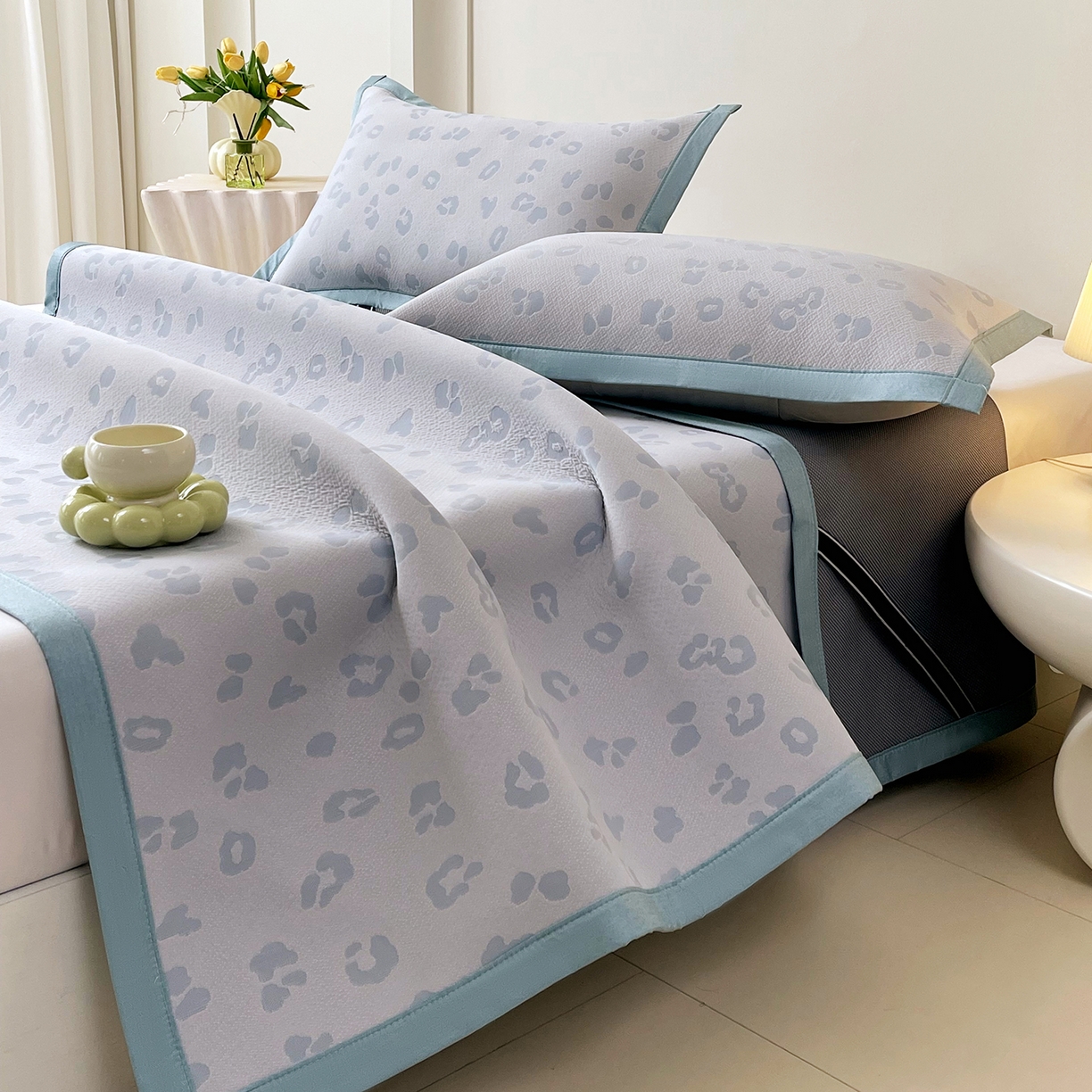 91家纺网 家纺一手货源 找家纺 莱米家纺 2026新款复合冰豆豆凉席席子凉席-豹纹 豹纹—深兰