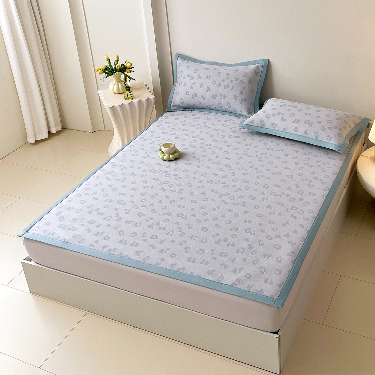 91家纺网 家纺一手货源 找家纺 莱米家纺 2026新款复合冰豆豆凉席席子凉席-豹纹 豹纹—深兰