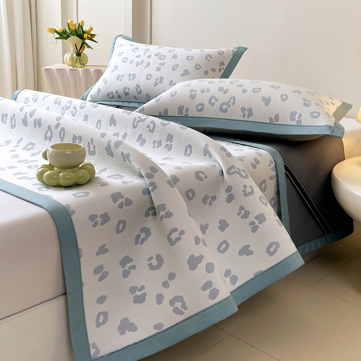 91家纺网 家纺一手货源 找家纺 莱米家纺 2026新款复合冰豆豆凉席席子凉席-豹纹 豹纹—蓝白