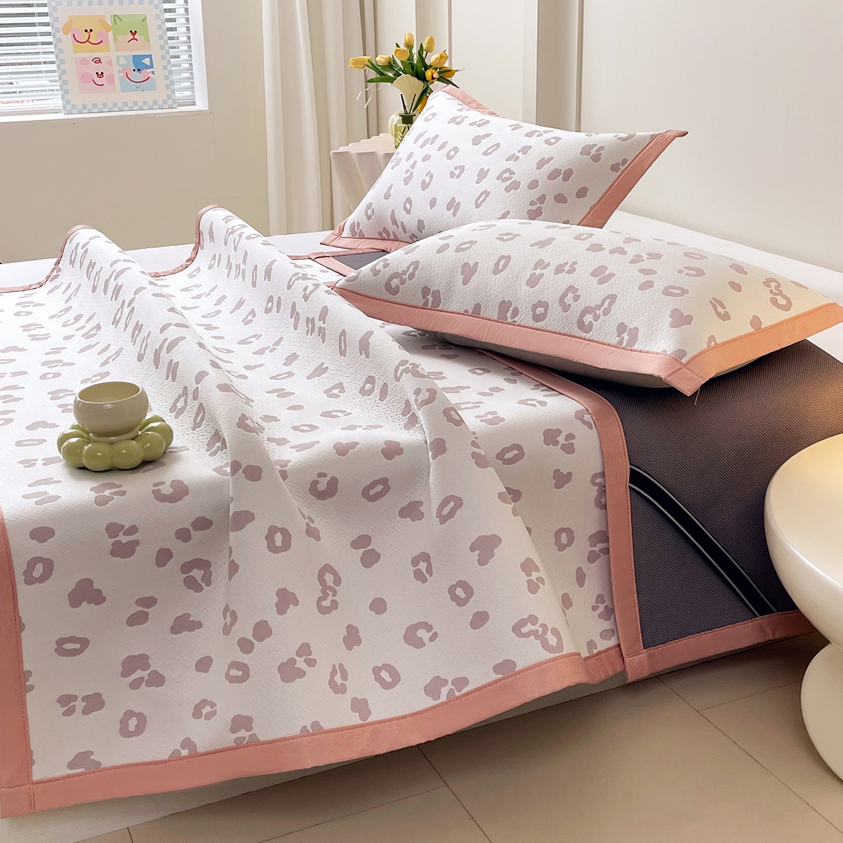 91家纺网 家纺一手货源 找家纺 莱米家纺 2026新款复合冰豆豆凉席席子凉席-豹纹 豹纹—深紫