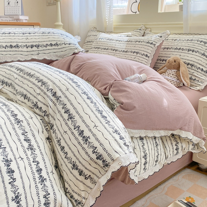 91家纺网 家纺一手货源 找家纺 （总）豫见家纺 2026新款A类仿棉云感纱花边四件套