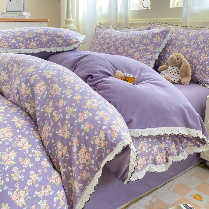 91家纺网 家纺一手货源 找家纺 （总）豫见家纺 2026新款A类仿棉云感纱花边四件套