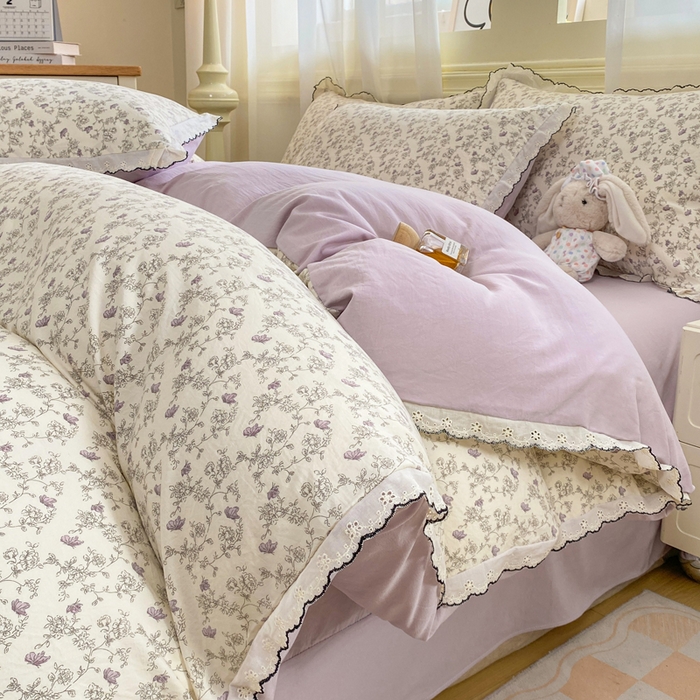 91家纺网 家纺一手货源 找家纺 （总）豫见家纺 2026新款A类仿棉云感纱花边四件套