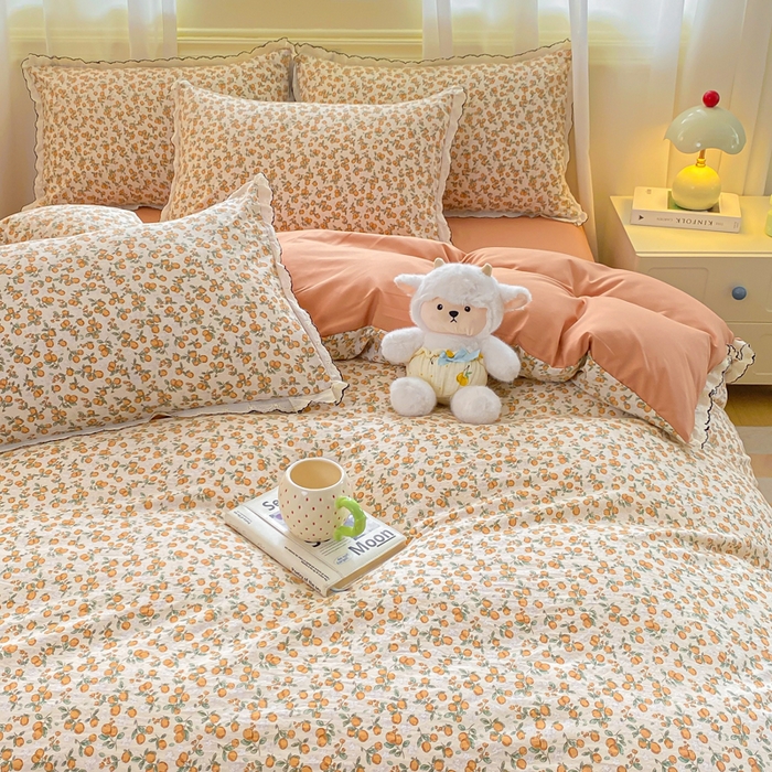 91家纺网 家纺一手货源 找家纺 豫见家纺 2026新款A类仿棉云感纱花边四件套 芊芊花海