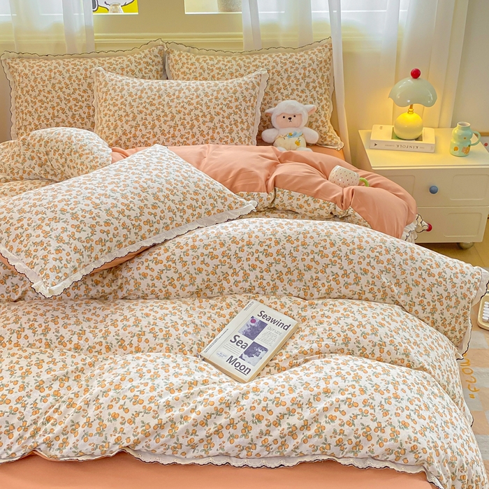 91家纺网 家纺一手货源 找家纺 豫见家纺 2026新款A类仿棉云感纱花边四件套 芊芊花海