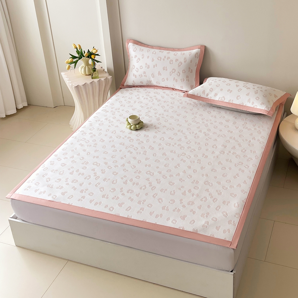 91家纺网 家纺一手货源 找家纺 莱米家纺 2026新款复合冰豆豆凉席席子凉席-豹纹 豹纹—浅粉