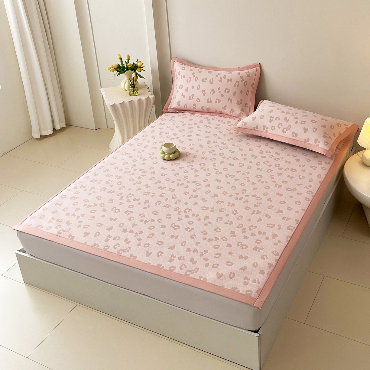 91家纺网 家纺一手货源 找家纺 莱米家纺 2026新款复合冰豆豆凉席席子凉席-豹纹 豹纹—蜜桃粉