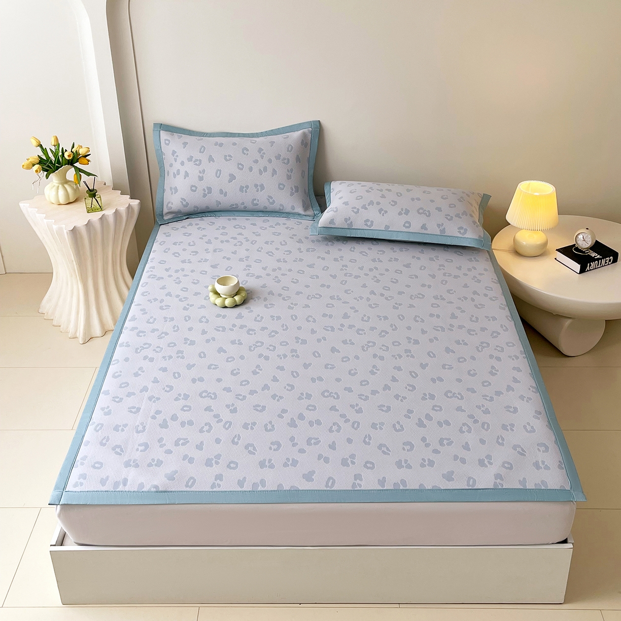 91家纺网 家纺一手货源 找家纺 莱米家纺 2026新款复合冰豆豆凉席席子凉席-豹纹 豹纹—深兰