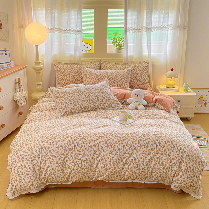 91家纺网 家纺一手货源 找家纺 豫见家纺 2026新款A类仿棉云感纱花边四件套 芊芊花海