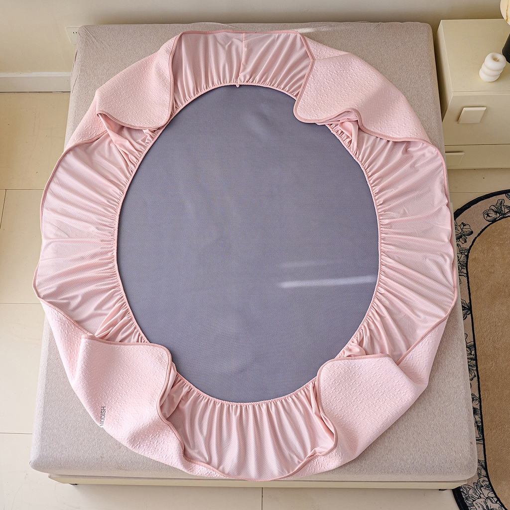 91家纺网 家纺一手货源 找家纺 莱家富 2026新款A类凉感冰豆豆席凉席三件套席子-床笠款 乐享生活-粉