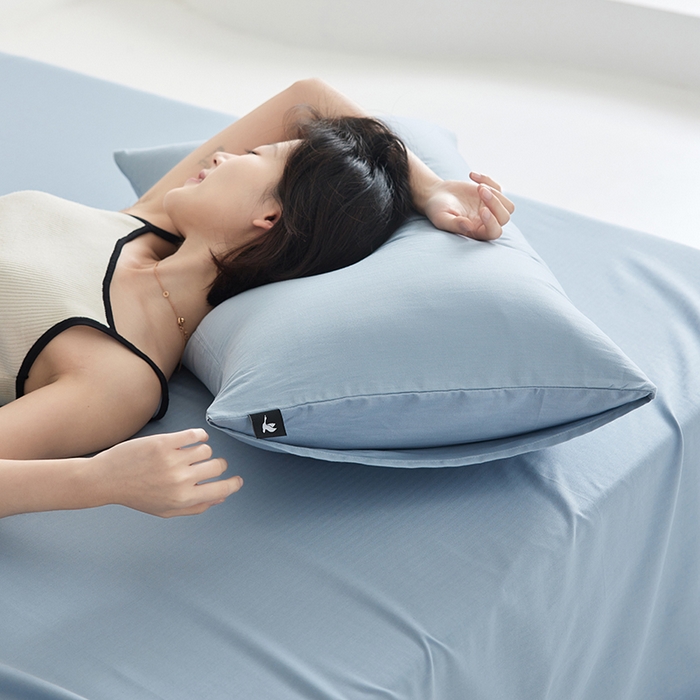 91家纺网 家纺一手货源 找家纺 2026新款A类40S全棉糯感大雁纹提花单品枕套 浅蓝