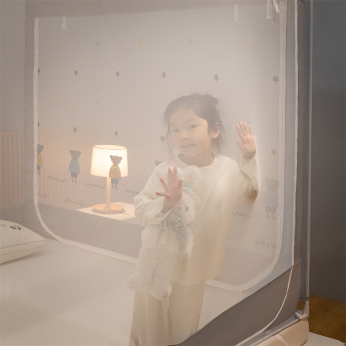 91家纺网 家纺一手货源 找家纺 飞轮海蚊帐 2026春夏新款卡通毛巾绣坐床蚊帐-Z79刺绣款 布偶小熊