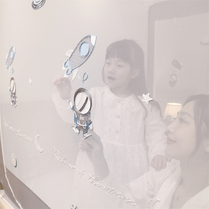 91家纺网 家纺一手货源 找家纺 飞轮海蚊帐 2026春夏新款卡通毛巾绣坐床蚊帐-Z79刺绣款 宇航员