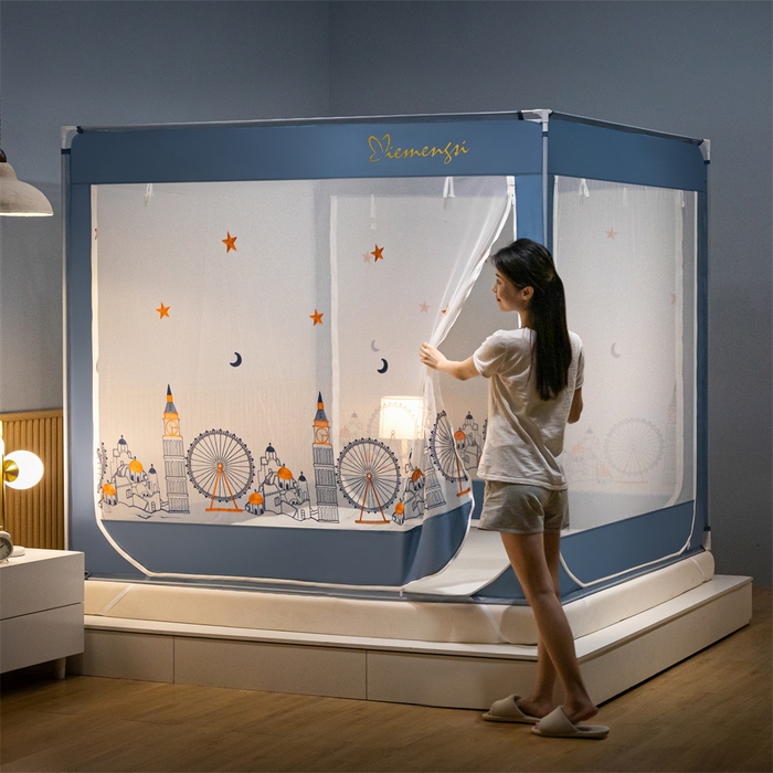 91家纺网 家纺一手货源 找家纺 飞轮海蚊帐 2026春夏新款卡通毛巾绣坐床蚊帐-Z79刺绣款 摩天轮