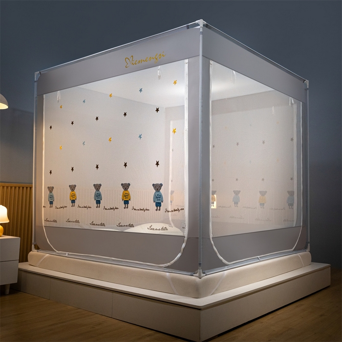 91家纺网 家纺一手货源 找家纺 飞轮海蚊帐 2026春夏新款卡通毛巾绣坐床蚊帐-Z79刺绣款 布偶小熊