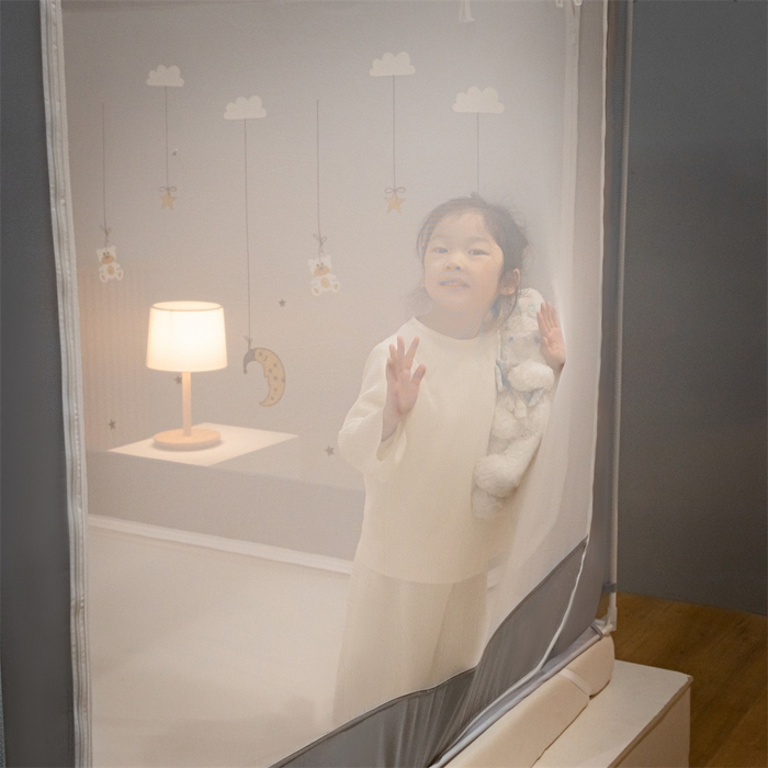 91家纺网 家纺一手货源 找家纺 飞轮海蚊帐 2026春夏新款卡通毛巾绣坐床蚊帐-Z79刺绣款 晚安月亮熊