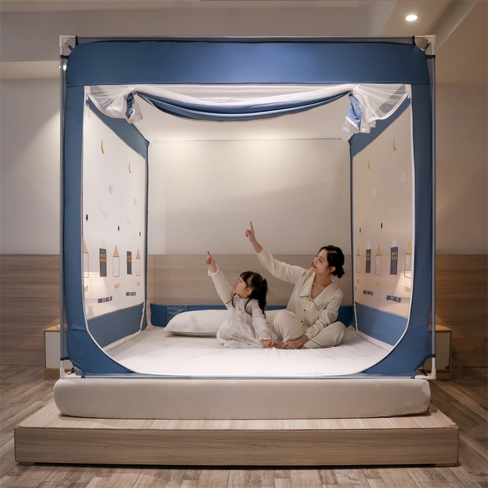 91家纺网 家纺一手货源 找家纺 飞轮海蚊帐 2026春夏新款卡通毛巾绣坐床蚊帐-Z79刺绣款 幸福之家