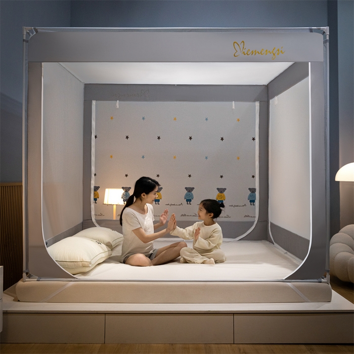 91家纺网 家纺一手货源 找家纺 飞轮海蚊帐 2026春夏新款卡通毛巾绣坐床蚊帐-Z79刺绣款 布偶小熊