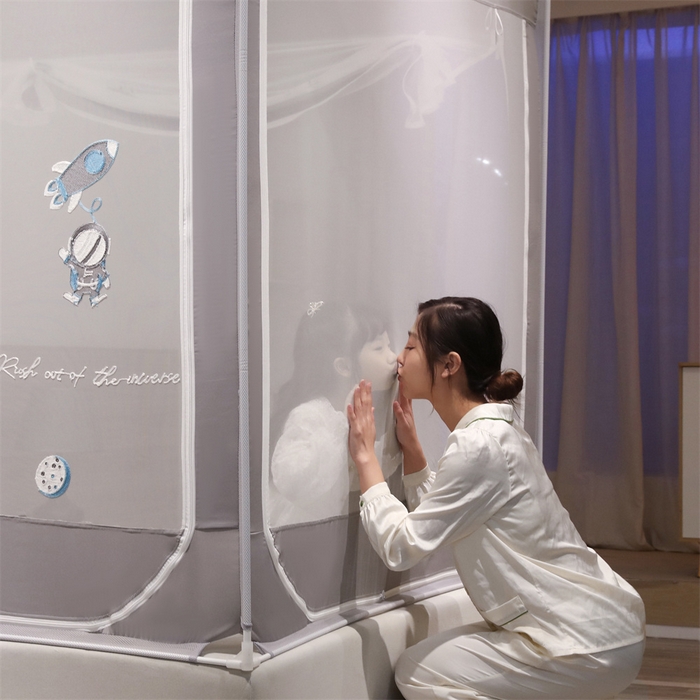 91家纺网 家纺一手货源 找家纺 飞轮海蚊帐 2026春夏新款卡通毛巾绣坐床蚊帐-Z79刺绣款 宇航员