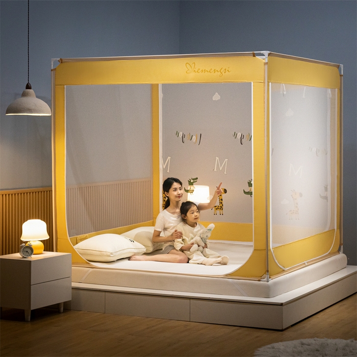 91家纺网 家纺一手货源 找家纺 飞轮海蚊帐 2026春夏新款卡通毛巾绣坐床蚊帐-Z79刺绣款 长颈鹿与鳄鱼