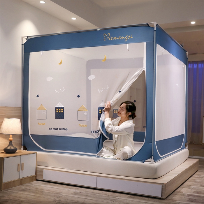 91家纺网 家纺一手货源 找家纺 飞轮海蚊帐 2026春夏新款卡通毛巾绣坐床蚊帐-Z79刺绣款 幸福之家