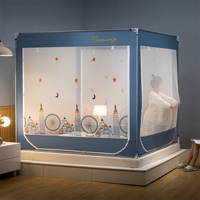 91家纺网 家纺一手货源 找家纺 飞轮海蚊帐 2026春夏新款卡通毛巾绣坐床蚊帐-Z79刺绣款 摩天轮