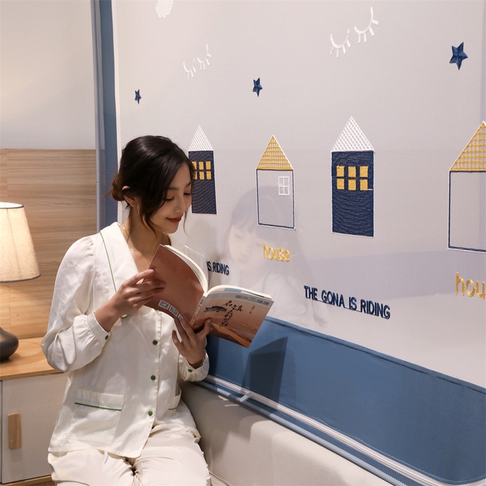 91家纺网 家纺一手货源 找家纺 飞轮海蚊帐 2026春夏新款卡通毛巾绣坐床蚊帐-Z79刺绣款 幸福之家