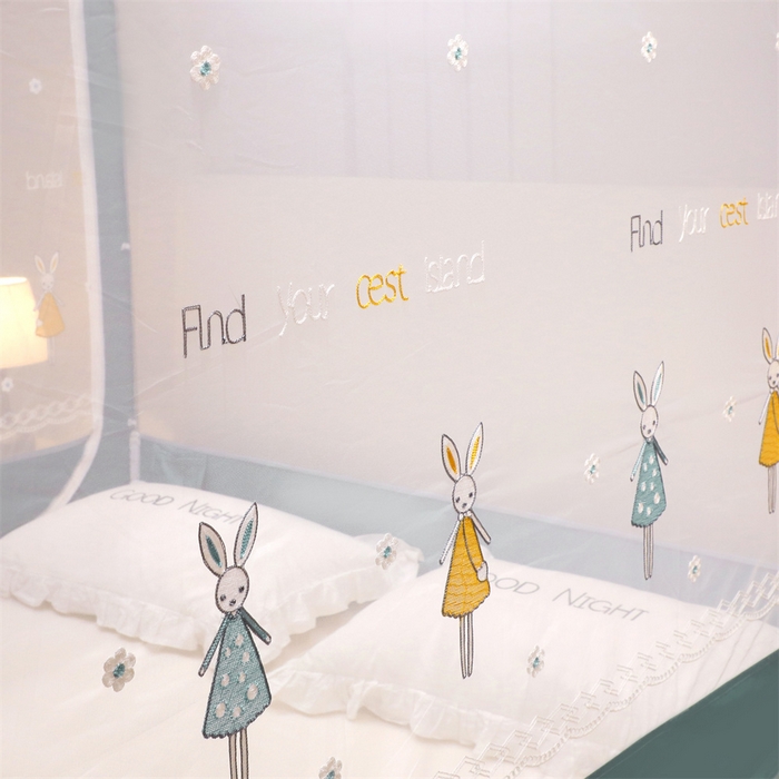 91家纺网 家纺一手货源 找家纺 飞轮海蚊帐 2026春夏新款卡通毛巾绣坐床蚊帐-Z79刺绣款 芭蕾兔