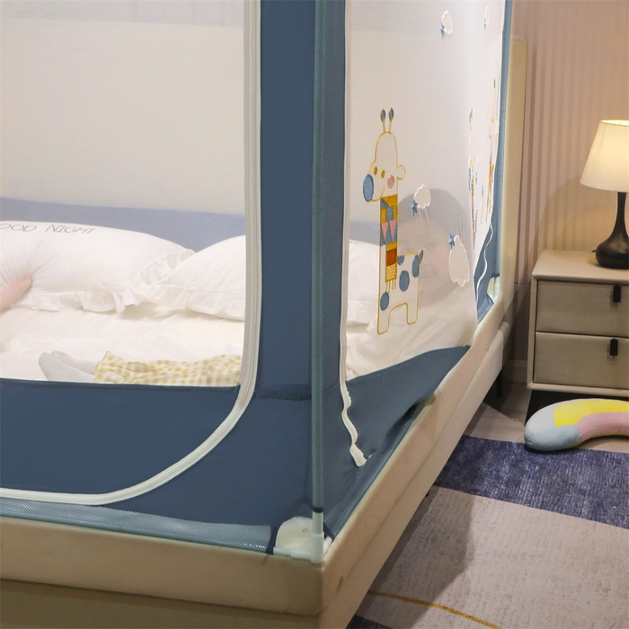 91家纺网 家纺一手货源 找家纺 飞轮海蚊帐 2026春夏新款卡通毛巾绣坐床蚊帐-Z79刺绣款 彩色小鹿（宾利蓝）