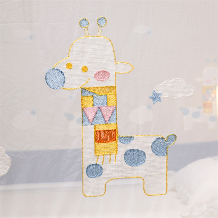 91家纺网 家纺一手货源 找家纺 飞轮海蚊帐 2026春夏新款卡通毛巾绣坐床蚊帐-Z79刺绣款 彩色小鹿（宾利蓝）