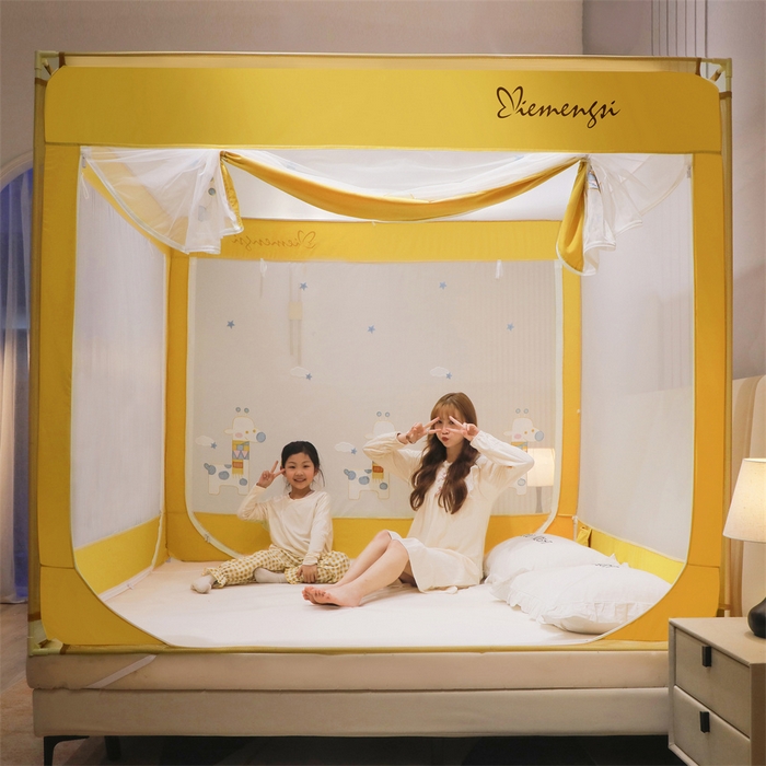 91家纺网 家纺一手货源 找家纺 飞轮海蚊帐 2026春夏新款卡通毛巾绣坐床蚊帐-Z79刺绣款 彩色小鹿（嫩黄）